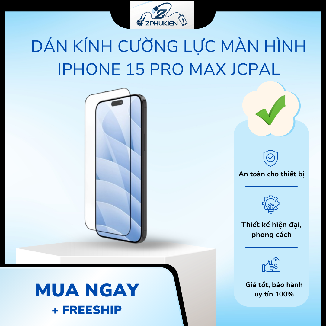 Dán kính cường lực màn hình iPhone 15 Pro Max JCPAL