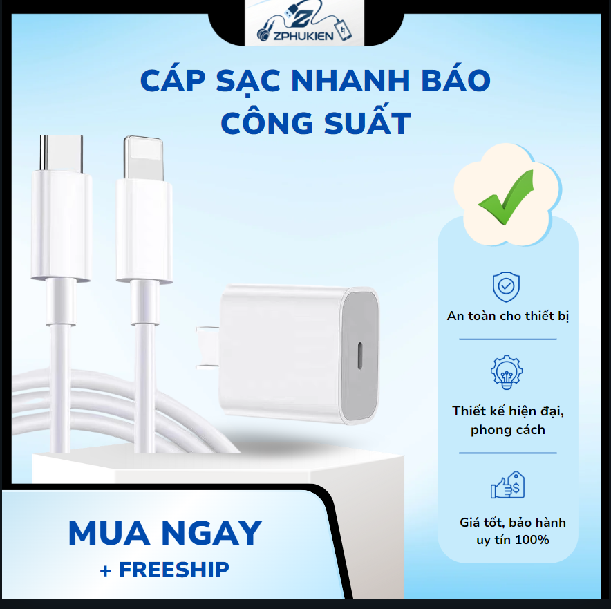 Bộ sạc cáp sạc nhanh 30W PD tương thích với iPhone Apple 14 / 13 / 12 / 11 / Pro / Max / 11 / Xs / XR / 8 / 7 / iPad AirPods