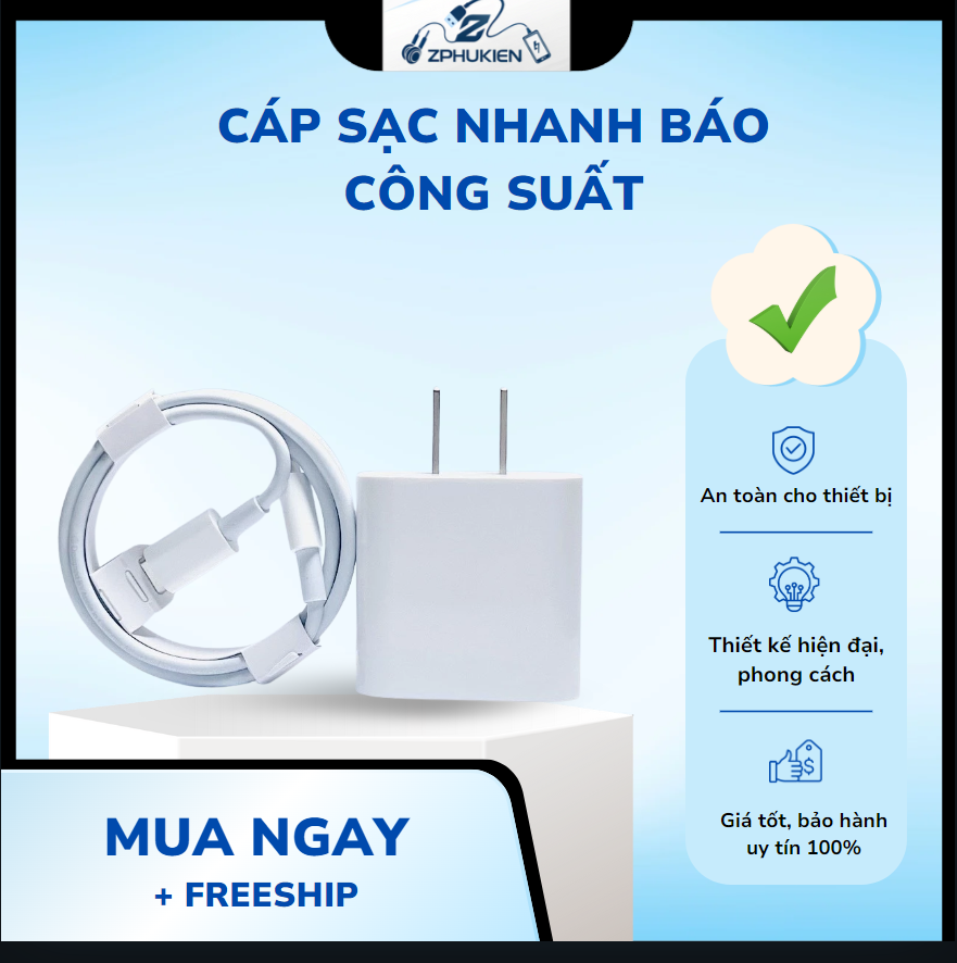 Bộ sạc nhanh (Củ PD 20W + Dây sạc nhanh Type-C) không nóng máy, an toàn ổn định cho điện thoại - Ảnh 2
