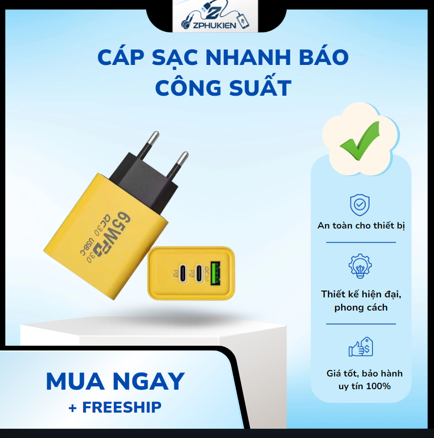 Củ Sạc Nhanh Đa Năng 4IN1 65W Cao Cấp, Dây Dù Chống Đứt - Cho USB-Type C, Type C-Type C, Type C- iP - Ảnh 2