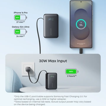 Pin sạc dự phòng Anker Nano 10000mAh 45w 1C1A tích hợp cáp USB-C A1638 - Ảnh 4