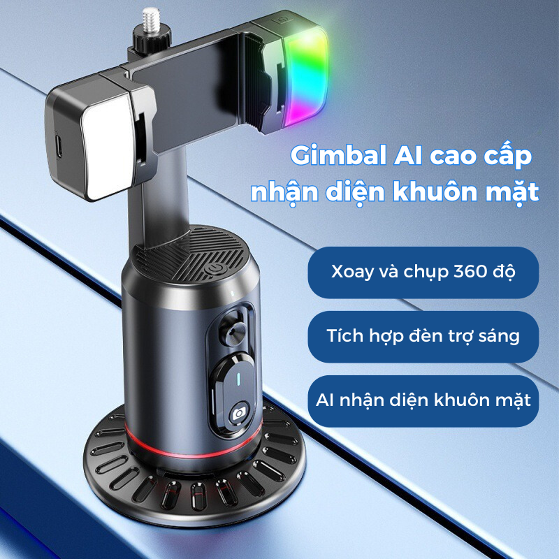 Gimbal Q02 Tự Động Nhận Diện Khuôn Mặt AI 360 Độ Có Remote Điều Khiển Từ Xa, Đèn Led - Ảnh 4